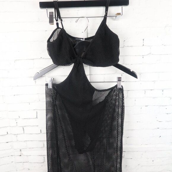 FASHION NOVA BLACK ONE PIECE BATHING SUIT WITH ATTACHED MESH SKIRT COVER UP XL - Picture 4 of 10